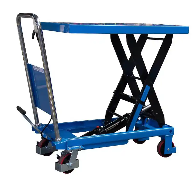 Table élévatrice manuelle simple ciseaux charge 500 kg Diam roues 127