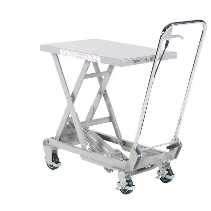 Table élévatrice hydraulique en aluminium charge 100 kg Diam roues 100