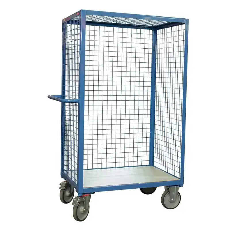 Servante grillagée 3 côtés toit charge 500 kg 1200x800mm Diam roues 20
