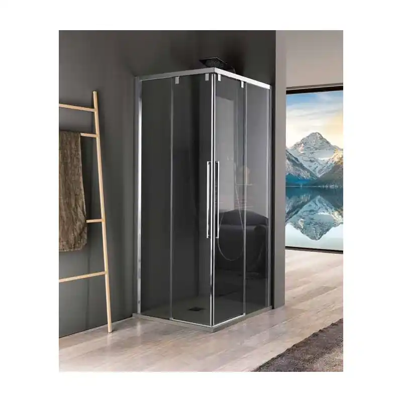 Paroi douche d‘angle ouverture coulissante 87-89cm Version droite Acru