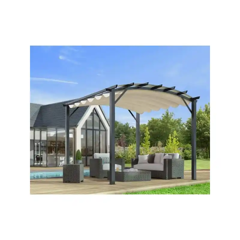 Pergola arche aluminium acier gris 1122m2 toiture écru 140gr/m2 PER343