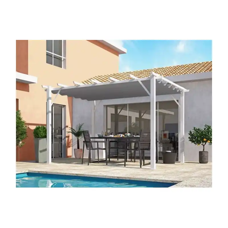 Pergola en aluminium blanc 100x100 mm ép12 mm toiture gris 12 m2 PER40