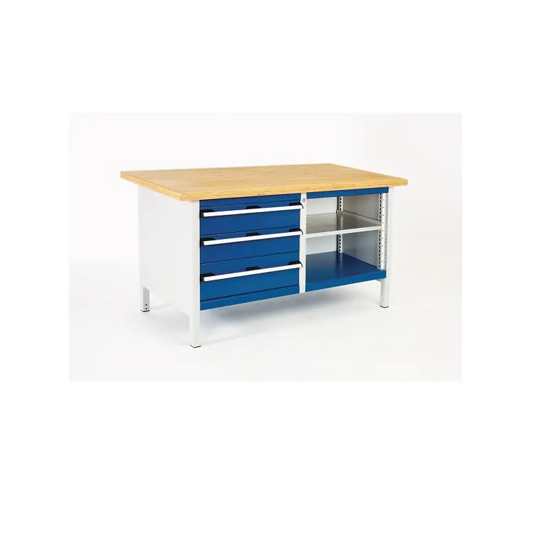 Établi Monobloc (L 1500mm-Plateau Hêtre) 3 tiroirs 2 tablettes