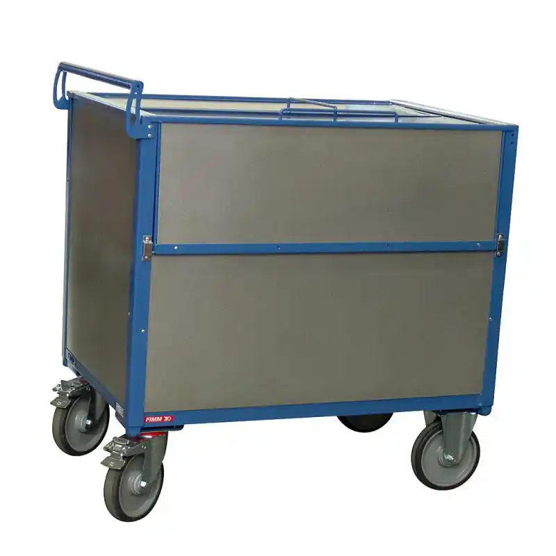 Chariot conteneur tôle galva 500 kg toit 1200x800mm (640 L) Diam roues