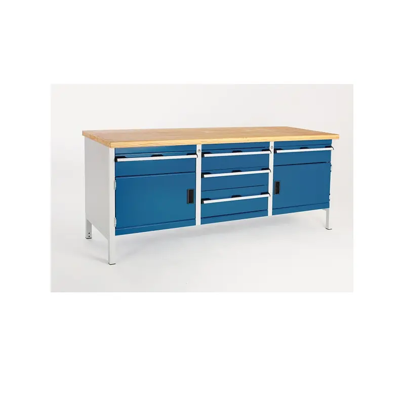 Établi monobloc L2000mm plateau hêtre 6 tiroirs 2 compartiments Bott