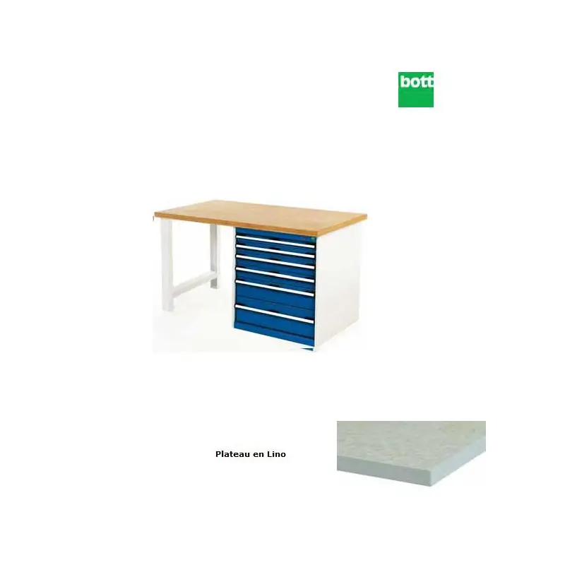 Établi standard 6 tiroirs h 840 mm Long 2000mm (Plateau Lino)