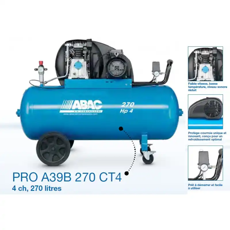 Compresseur d‘air Pro A39B 270 CM3 3Cv 270L 23,6m3/h 10bar Abac