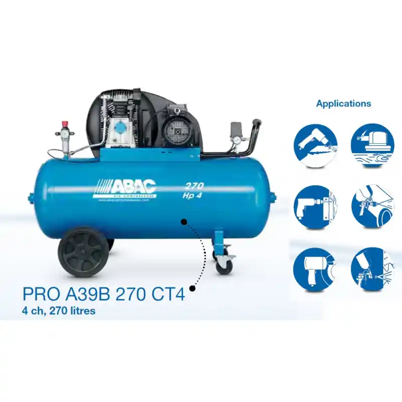Compresseur d’air 4CV 270 litres 292 m3/h 10B Triphasé B3800BF/200 FT4