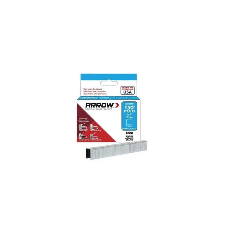 Boîte de 1000 agrafes T50 12 mm en acier inoxydable