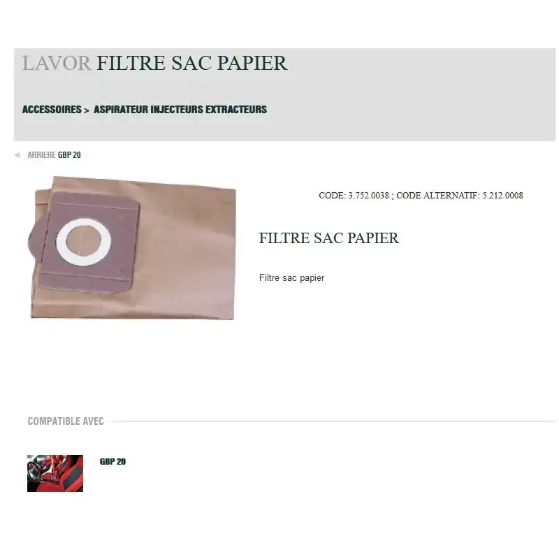 5 Filtres aspirateur papier 25x55x12cm avec valve D68 Lavor