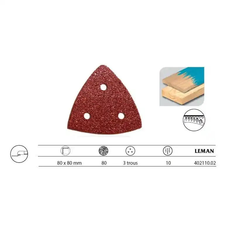 10 Patins triangulaires 402110.02 Velcro 80x80mm Gr80 corindon Leman