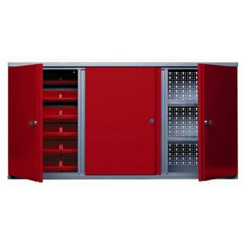 Armoire murale 3 portes 2 étagères 18 rangements rouge L120cm Kupper