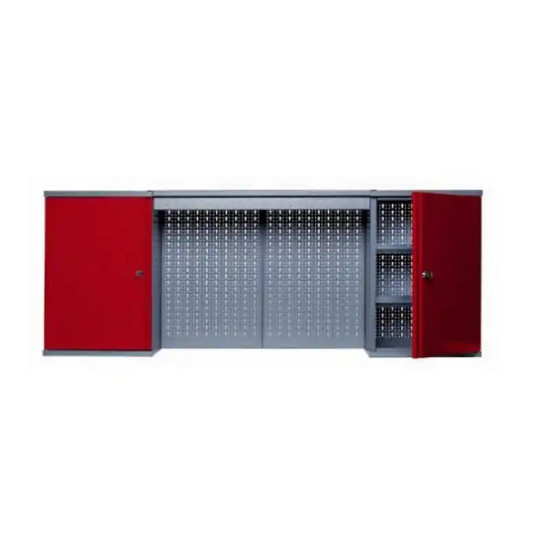 Armoire murale 2 portes 4 étagères 2 panneaux muraux rouge Kupper