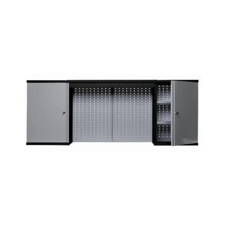 Armoire murale 2 portes 4 étagères 2 panneaux muraux gris Kupper