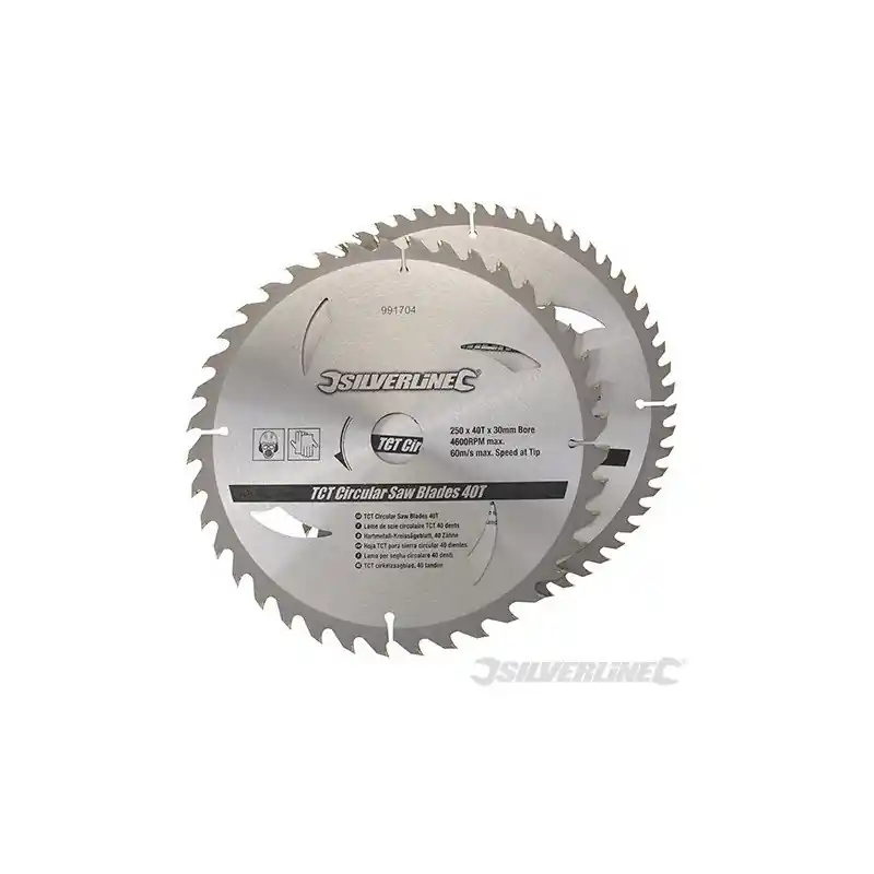 2 Lames scie circulaire 250/300x30 carbure TCT 40/60dents Silverline