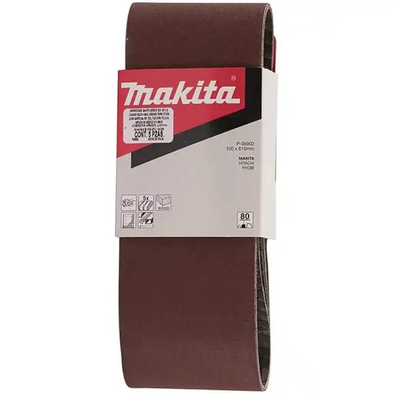 Bande abrasive 100x610mm grain 80 pour bois métal Makita