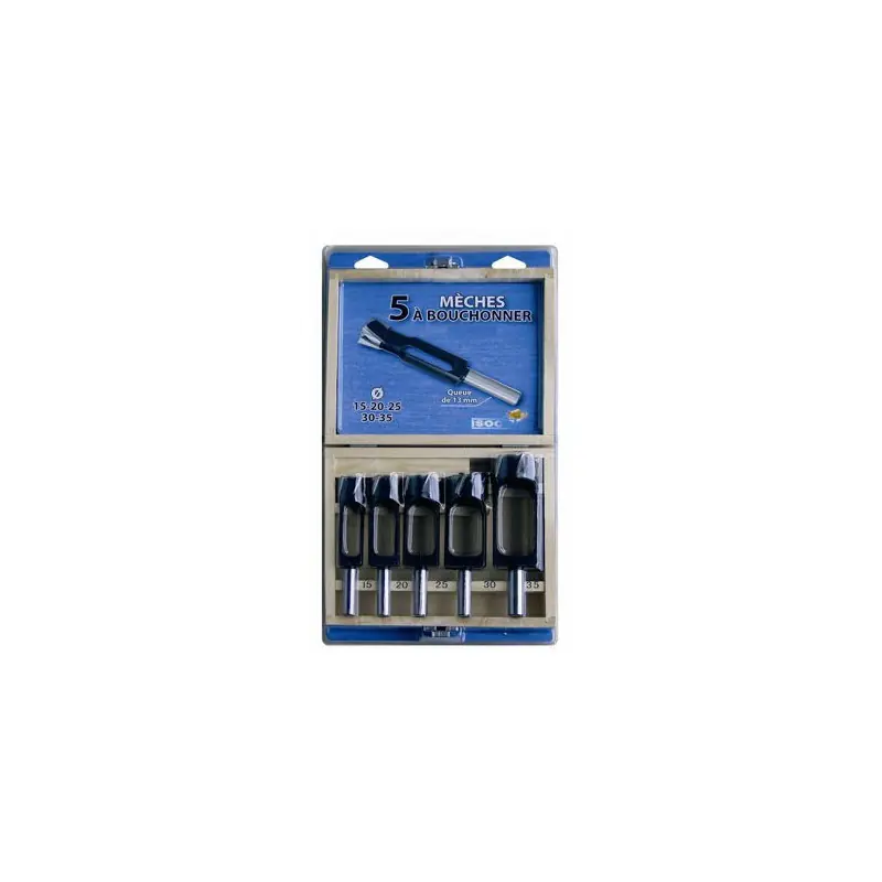 Coffret 5 Meches à bouchonner acier queue 13 D15/20/25/30/35 Leman