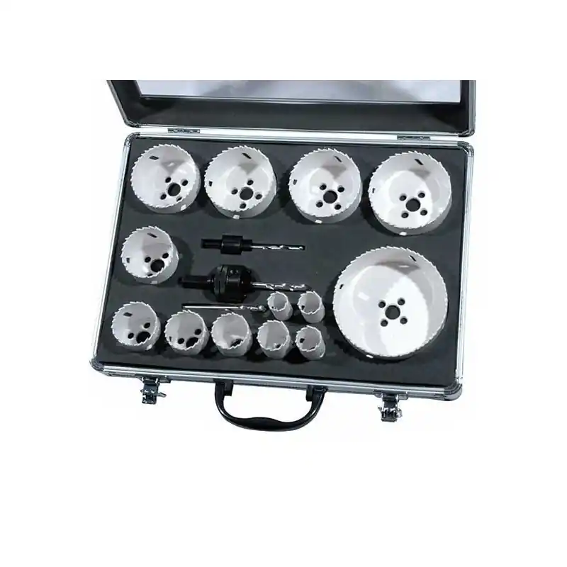 Coffret de 13 trépans bi-métal D16 à 102mm 2 mandrins 3 forets Leman