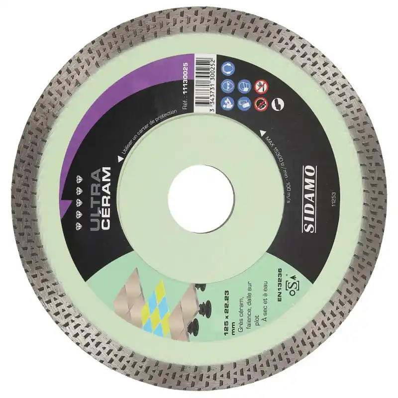 Disque diamant Ultra Ceram D125x22,23xHt10mm Sidamo