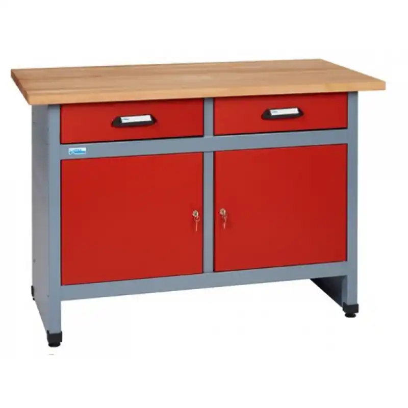 Etabli 2 portes 2 tiroirs L120cm rouge 12052 Kupper