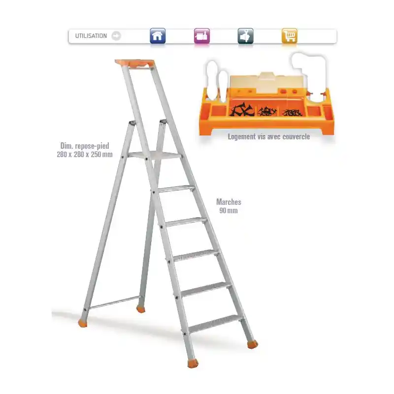 Escabeau marchepied alu MP PRO 2370003 anodisé 3 marches 2,66m Tubesca