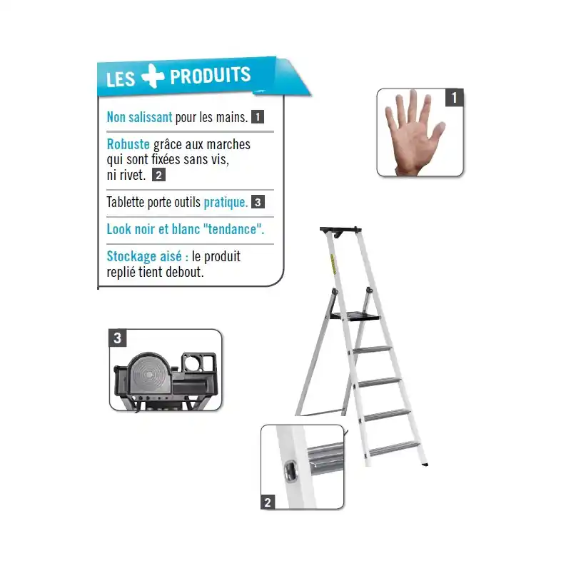 Escabeau aluminium laqué MB 3 marches 2,60m Centaure