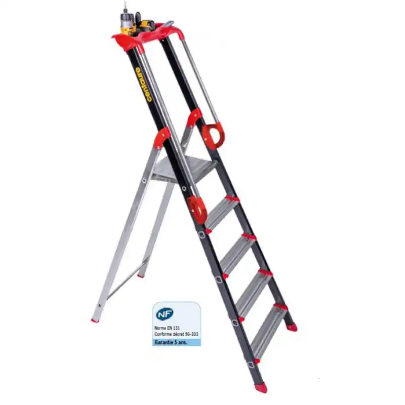 Escabeau 5 marches Centaure Pro‘UP sécurisé avec rampes, hauteur travail max 3m