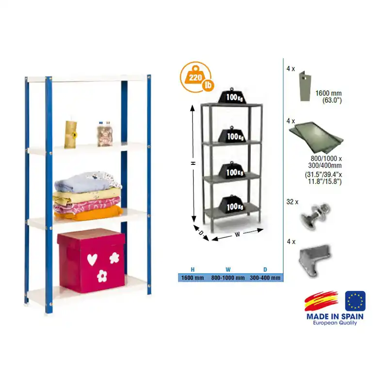 Etagère Homeclassic Color MINI 4/400 bleu/blanc 160x80x40cm SimonRack