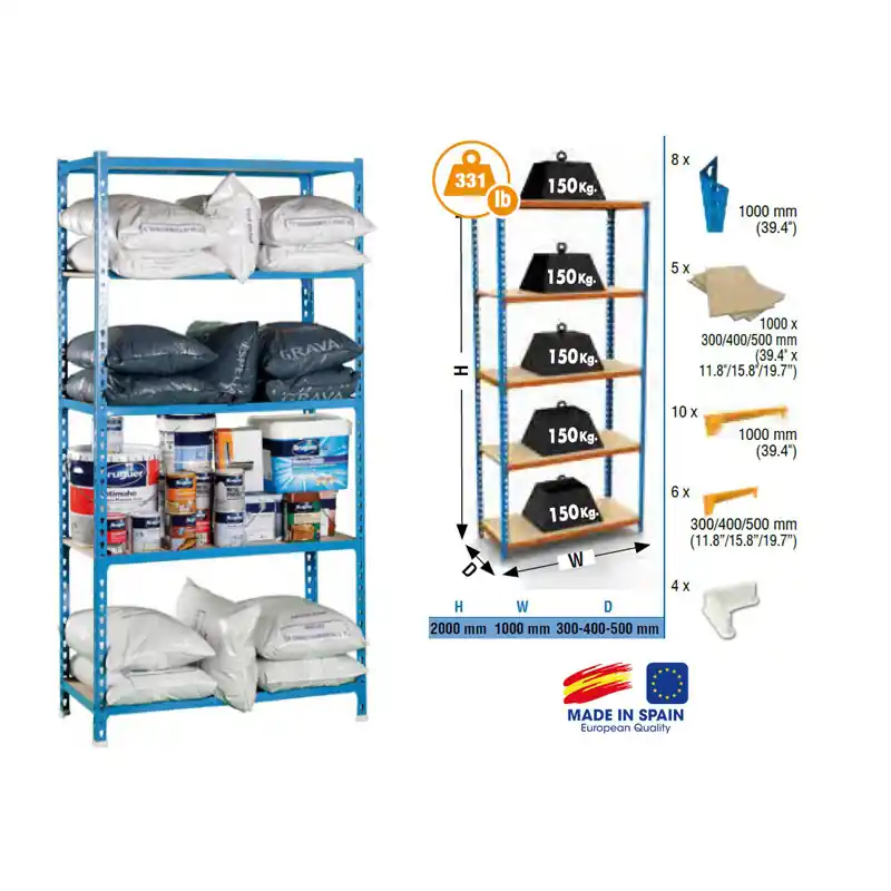 Etagère Maderclick Plus 5/300 2000x1000x300mm bleu bois SimonRack