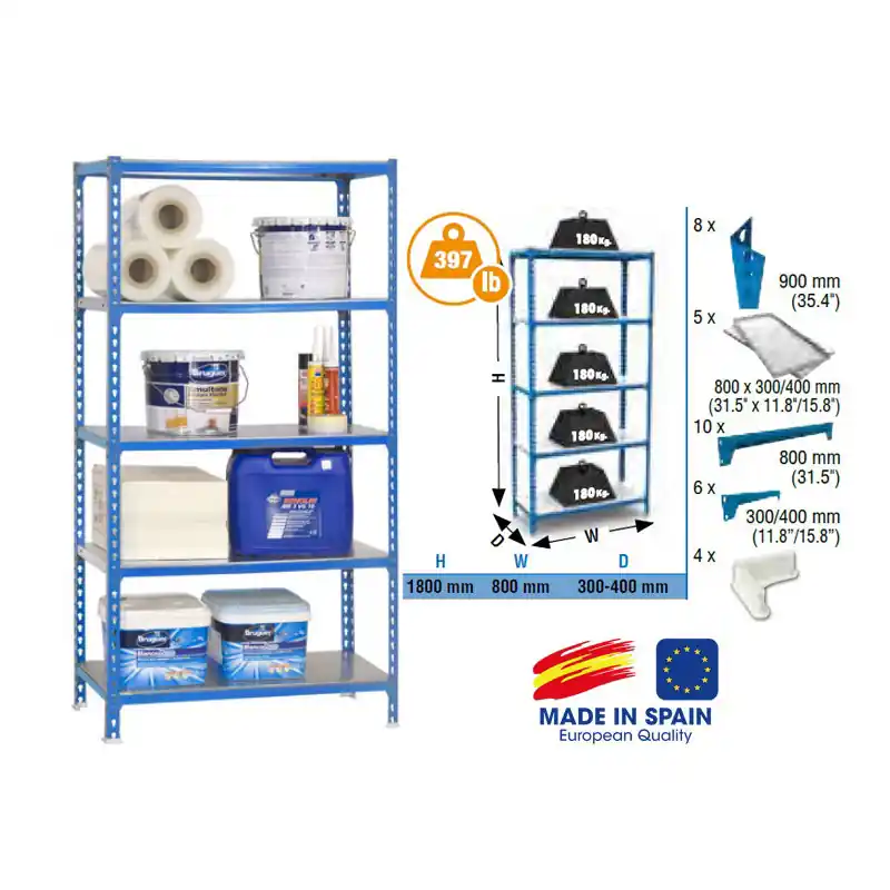 Etagère Simonclick Mini 300 1800x800x300mm bleu galva 180Kg SimonRack
