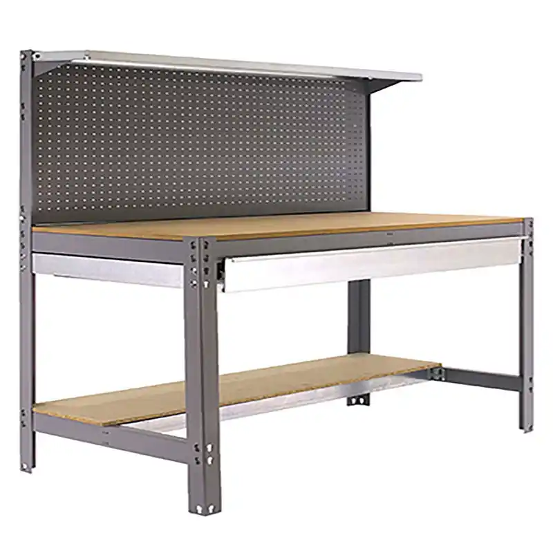 Etabli atelier SimonRack BT3 BOX 1500 gris/bois 1445x1510x610mm, panneau perforé étagères tiroir