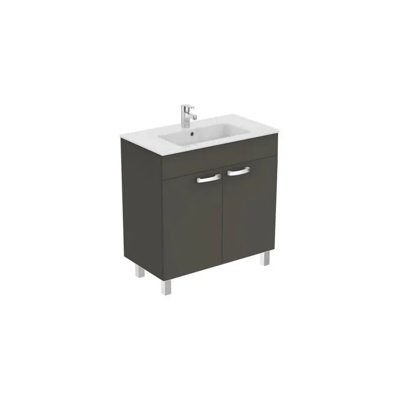 Ensemble meuble sur pied Ulysse 80cm lavabo-plan 2 portes gris Porcher