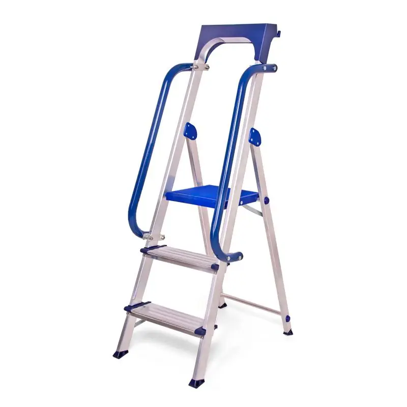 Escabeau 3 marches Secure pro alu sécurisé rampes porte-outils hauteur plateforme 66cm Hostrom