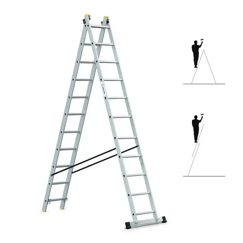 Echelle transformable 2 plans StablePRO 2X11 marches Haute qualité en aluminium Hoström