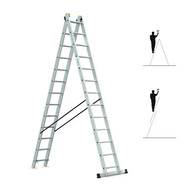 Echelle transformable 2 plans StablePRO 2X13 marches Haute qualité en aluminium Hoström