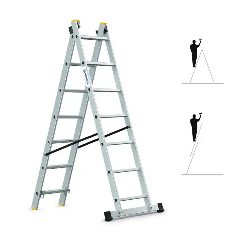 Echelle transformable 2 plans StablePRO 2X7 marches Haute qualité en aluminium Hoström