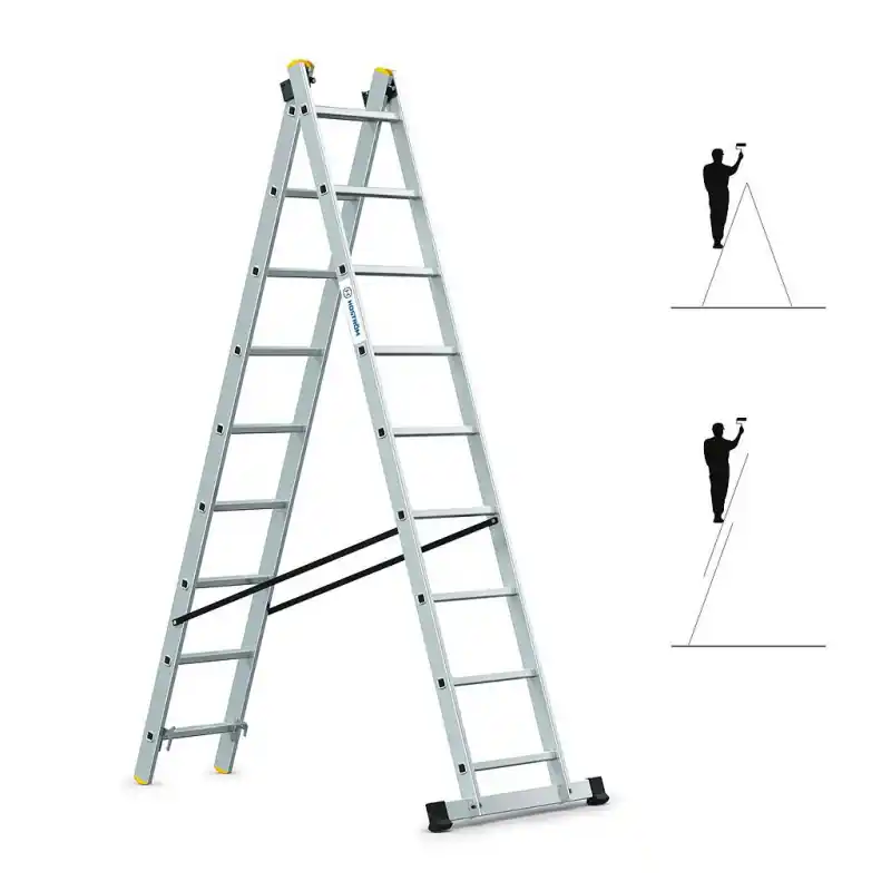 Echelle transformable 2 plans StablePRO 2X9 marches Haute qualité en aluminium Hoström