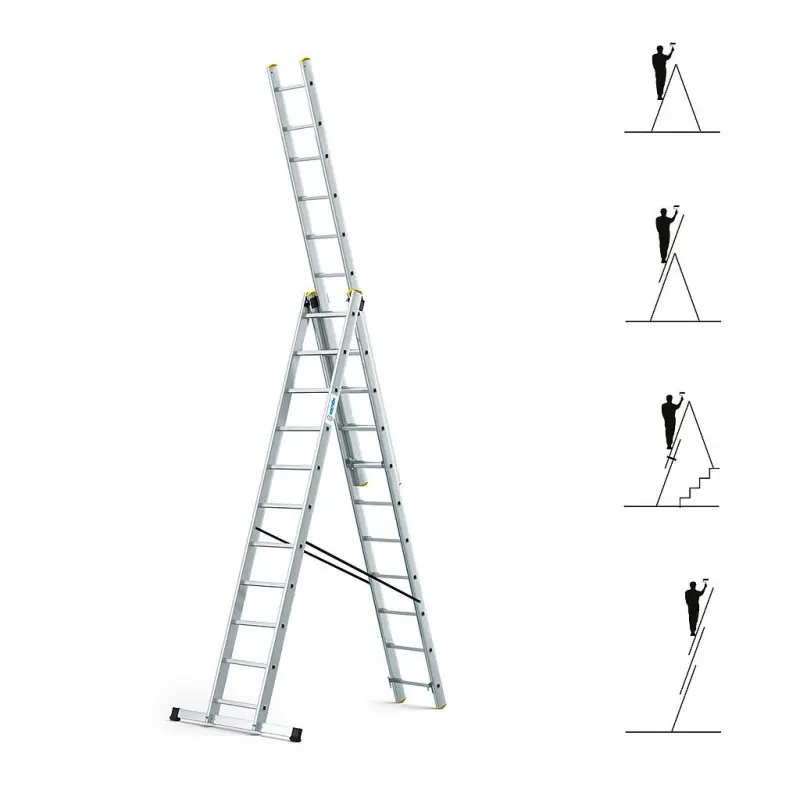Echelle transformable 3 plans StablePRO 3X11 marches Haute qualité en aluminium Hoström