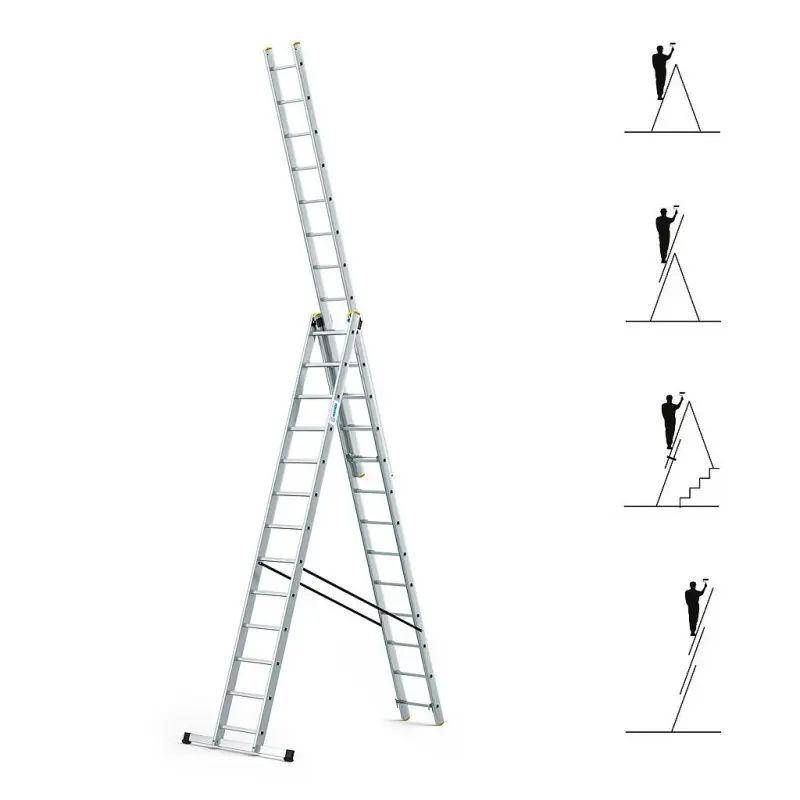 Echelle transformable 3 plans StablePRO 3X13 marches Haute qualité en aluminium Hoström
