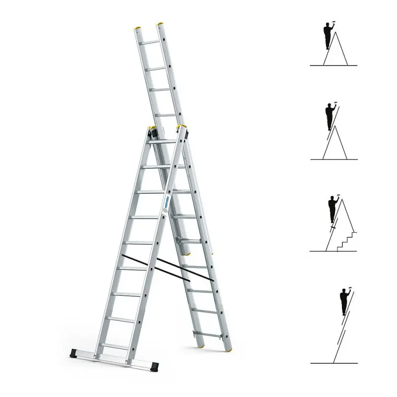 Echelle transformable 3 plans StablePRO 3X9 marches Haute qualité en aluminium Hoström