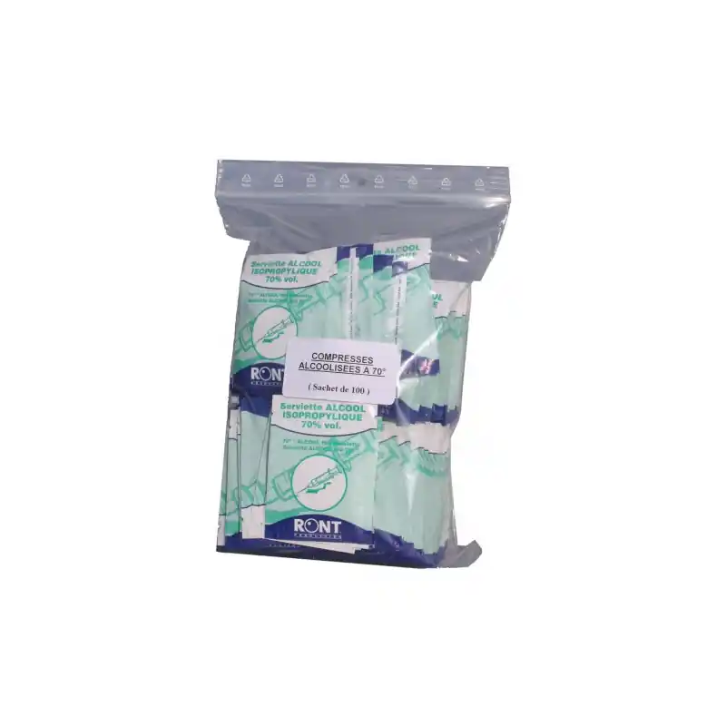 Lot 100 compresses impregnées d‘alcool 70° Esculape