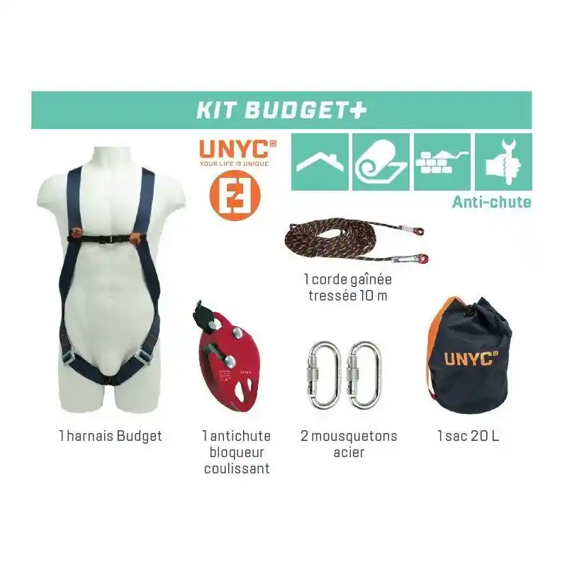 Kit antichute complet harnais Budget S-M-L-XL Tubesca