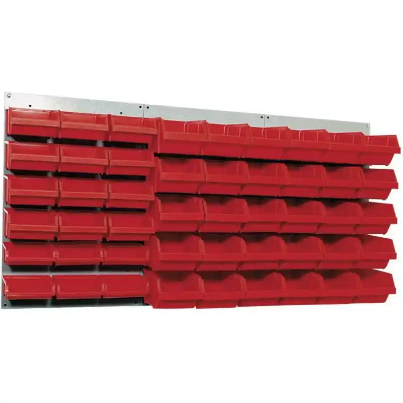Panneau mural perforé 120x60cm 48 boites de rangements rouge Kupper
