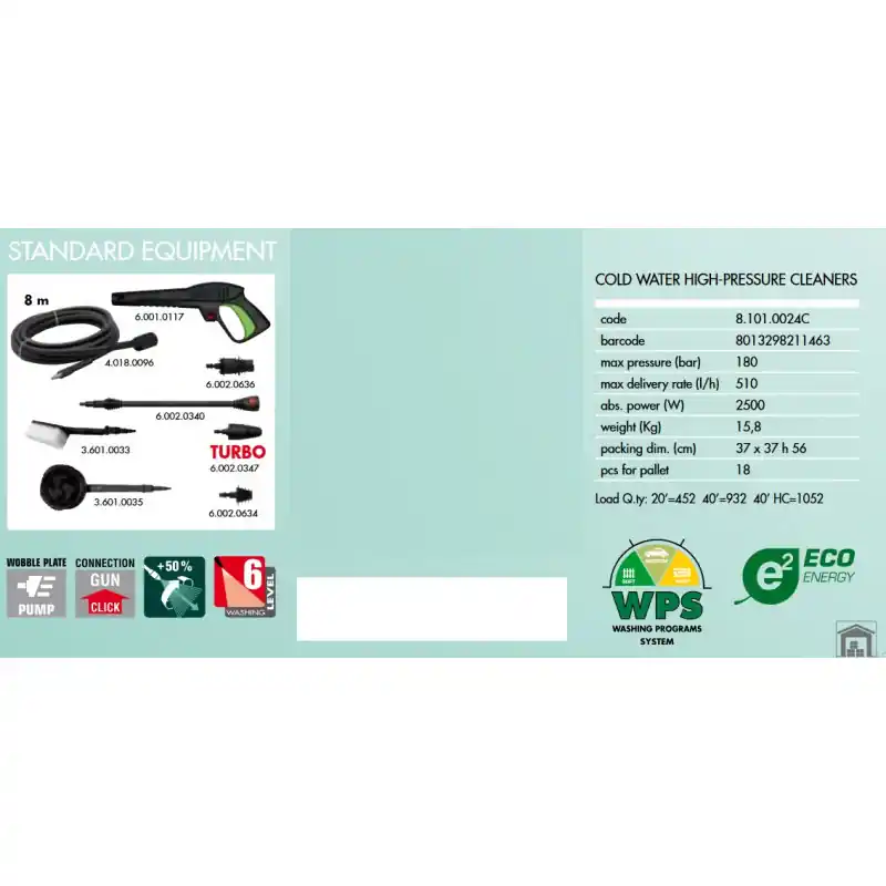 Nettoyeur haute pression Predator 180 Digit 180bar 2500W 510L/h Lavor