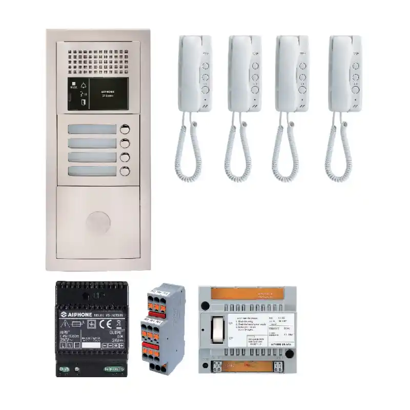 Pack audio GTBA4E 4 BP avec 4 postes GT1D programmés Aiphone