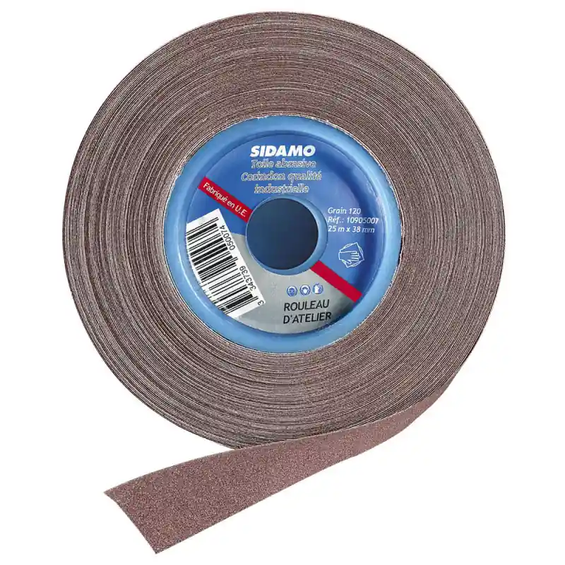 Rouleau abrasif d‘atelier 25mx38mm Gr40 corindon Sidamo
