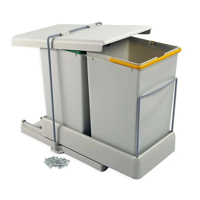 Poubelle de recyclage 2x14L, fixation inférieure, extraction et couvercle automatique de Emuca