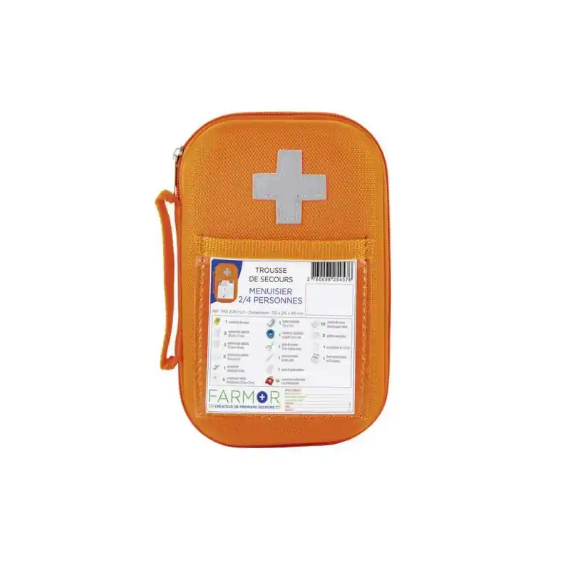 Trousse de secours menuisier Tro 2176 Flo 2/4 pers orange fluo Farmor