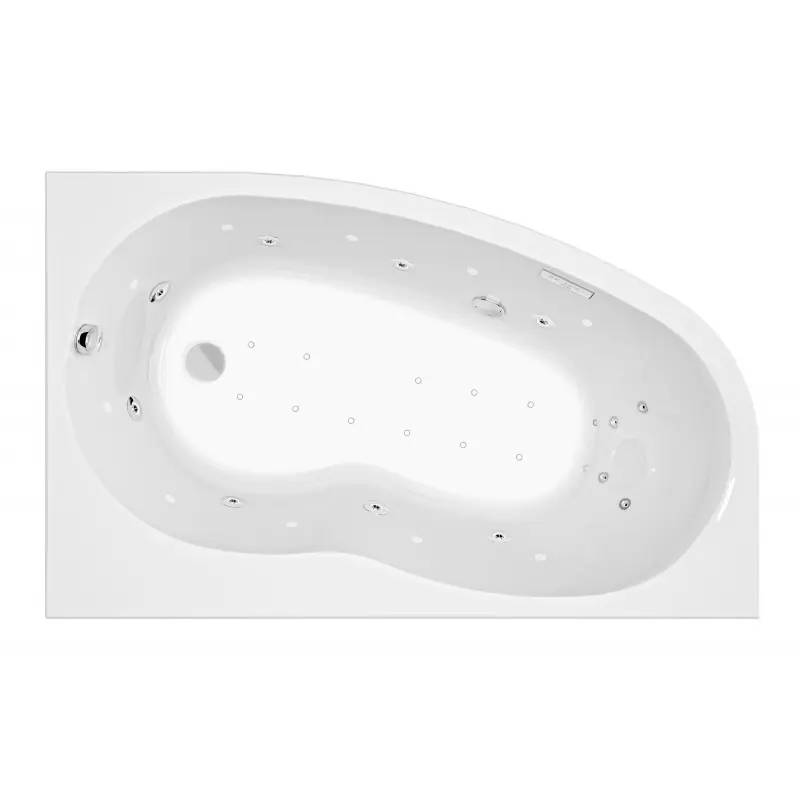 Baignoire balnéo asymétrique gauche 160x100x55-553cm 26 buses tablier