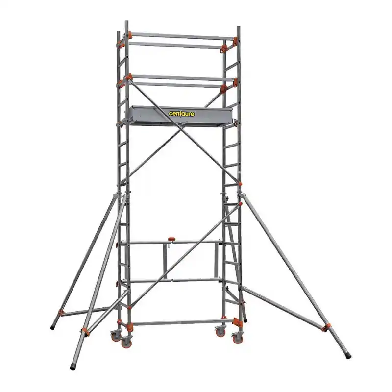Echafaudage aluminium 2 niveaux hauteur travail 680 m base pliante STM